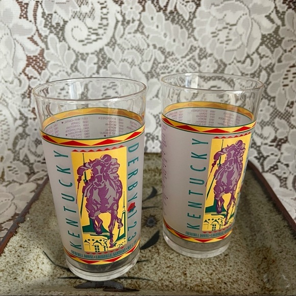 Kentucky Derby 123 Running Mint Julep Collectible Glasses 1997 Set Of 2 Libbey - Picture 1 of 8